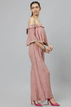 SVA Ivory Geometric Printed Cape Style Jumpsuit -Echo Clothing Store 010823sa08 3