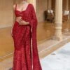 Arpita Mehta Red Hand Embroidered Sequin Sari Set