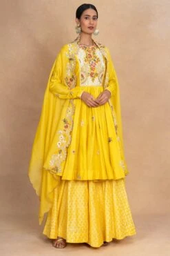 Petticoat Lane By Divya Yellow Floral Gathered Sharara Set