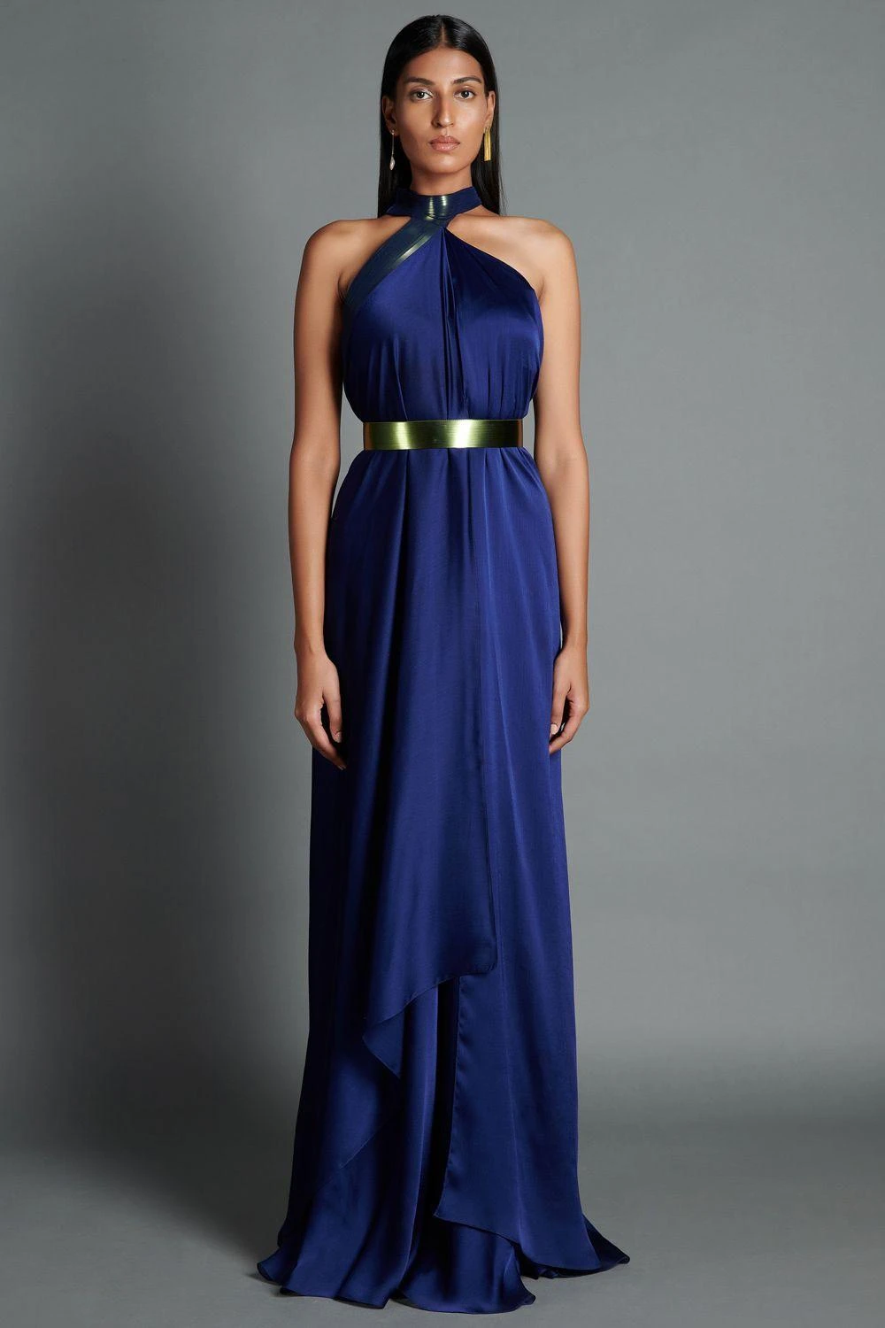 Amit Aggarwal Blue Halter Neck Draped Gown 1 Amit Aggarwal Blue Halter Neck Draped Gown