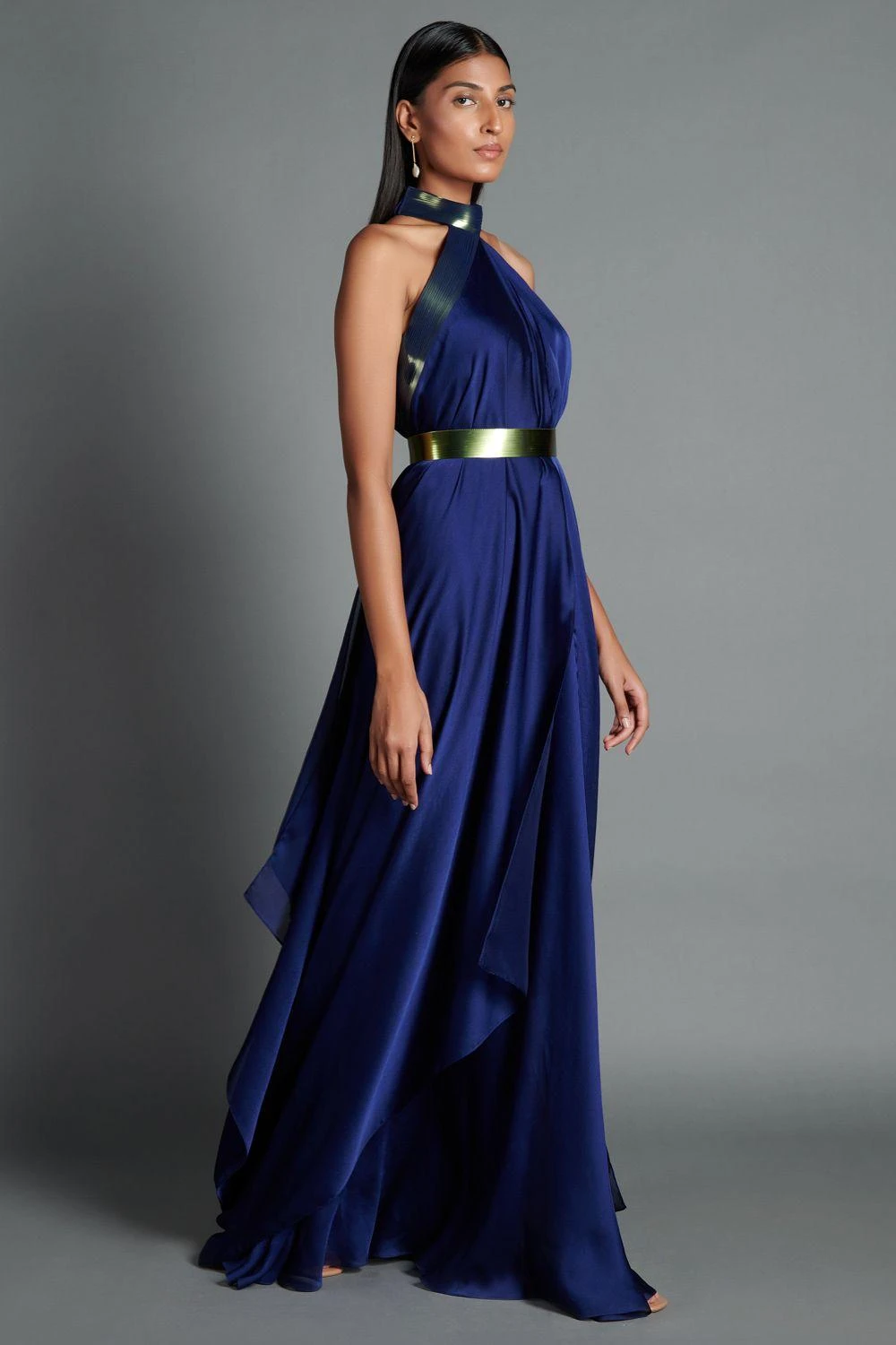 Amit Aggarwal Blue Halter Neck Draped Gown 2 Amit Aggarwal Blue Halter Neck Draped Gown - Image 2