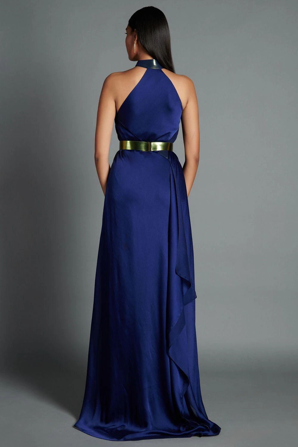 Amit Aggarwal Blue Halter Neck Draped Gown 3 Amit Aggarwal Blue Halter Neck Draped Gown - Image 3