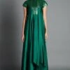 Amit Aggarwal Emerald Green Draped Gown With Metallic Details