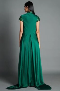 Amit Aggarwal Emerald Green Draped Gown With Metallic Details 5 Amit Aggarwal Emerald Green Draped Gown With Metallic Details -Echo Clothing Store 079 emr 3