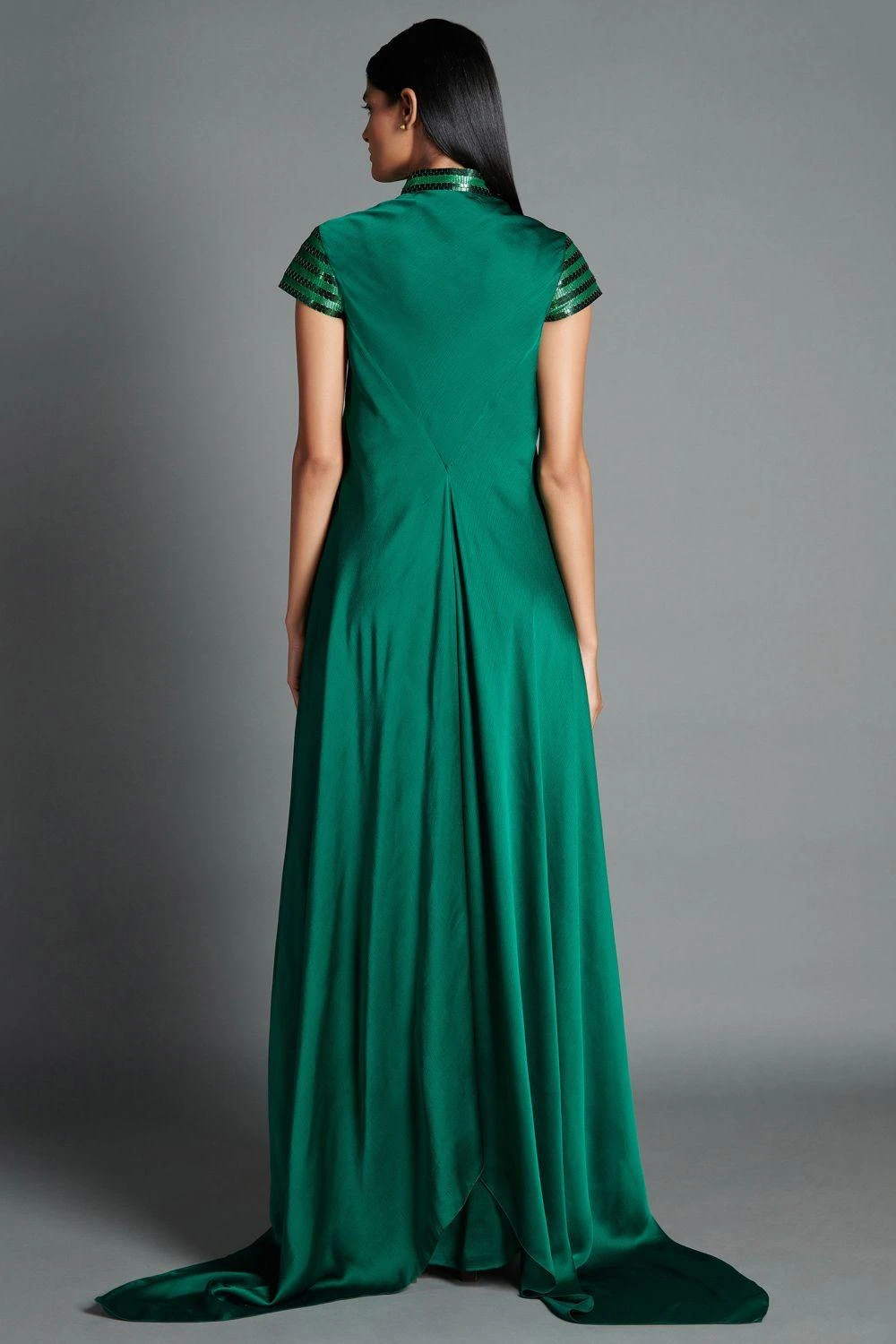 Amit Aggarwal Emerald Green Draped Gown With Metallic Details 3 Amit Aggarwal Emerald Green Draped Gown With Metallic Details - Image 3