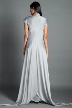 Amit Aggarwal Silver Draped Gown With Metallic Details 5 Amit Aggarwal Silver Draped Gown With Metallic Details -Echo Clothing Store 079 gry 3