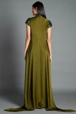 Amit Aggarwal Olive Green Draped Gown With Metallic Details 5 Amit Aggarwal Olive Green Draped Gown With Metallic Details -Echo Clothing Store 079 olv 3
