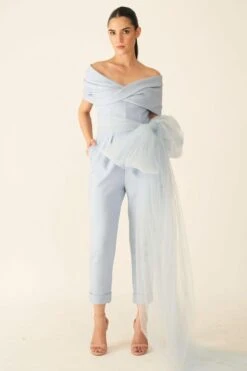 Gauri & Nainika Blue Corseted Jumpsuit With A Twisted Drape