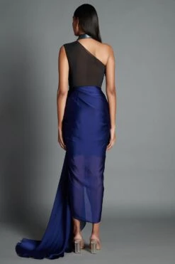 Amit Aggarwal Navy Blue Metallic Moulded Draped Gown -Echo Clothing Store 087 ibl 3