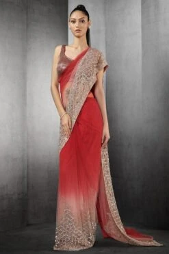Rohit Gandhi + Rahul Khanna Garnet Ombre Sari