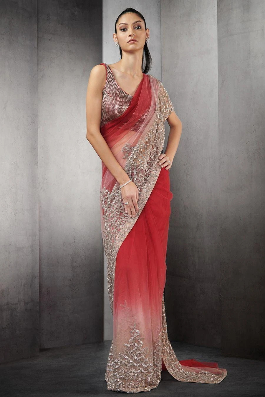 Rohit Gandhi + Rahul Khanna Garnet Ombre Sari 2 Rohit Gandhi + Rahul Khanna Garnet Ombre Sari - Image 2