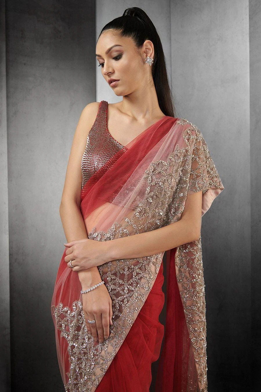 Rohit Gandhi + Rahul Khanna Garnet Ombre Sari 3 Rohit Gandhi + Rahul Khanna Garnet Ombre Sari - Image 3