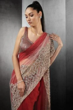 Rohit Gandhi + Rahul Khanna Garnet Ombre Sari 8 Rohit Gandhi + Rahul Khanna Garnet Ombre Sari -Echo Clothing Store 0911rg22 4