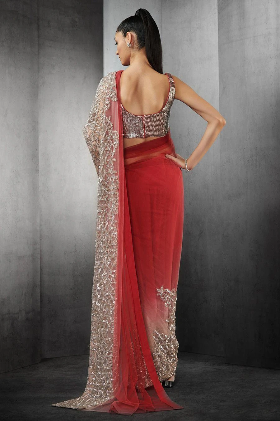 Rohit Gandhi + Rahul Khanna Garnet Ombre Sari 5 Rohit Gandhi + Rahul Khanna Garnet Ombre Sari - Image 5