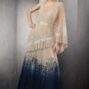 Rohit Gandhi + Rahul Khanna Mist To Galaxy Blue Embellished Gown & A Cape