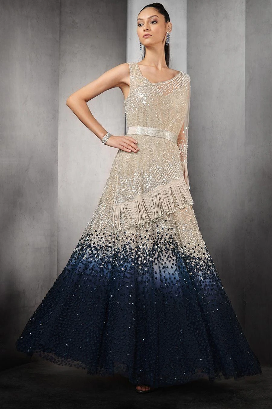 Rohit Gandhi + Rahul Khanna Mist To Galaxy Blue Embellished Gown & A Cape 2 Rohit Gandhi + Rahul Khanna Mist To Galaxy Blue Embellished Gown & A Cape - Image 2