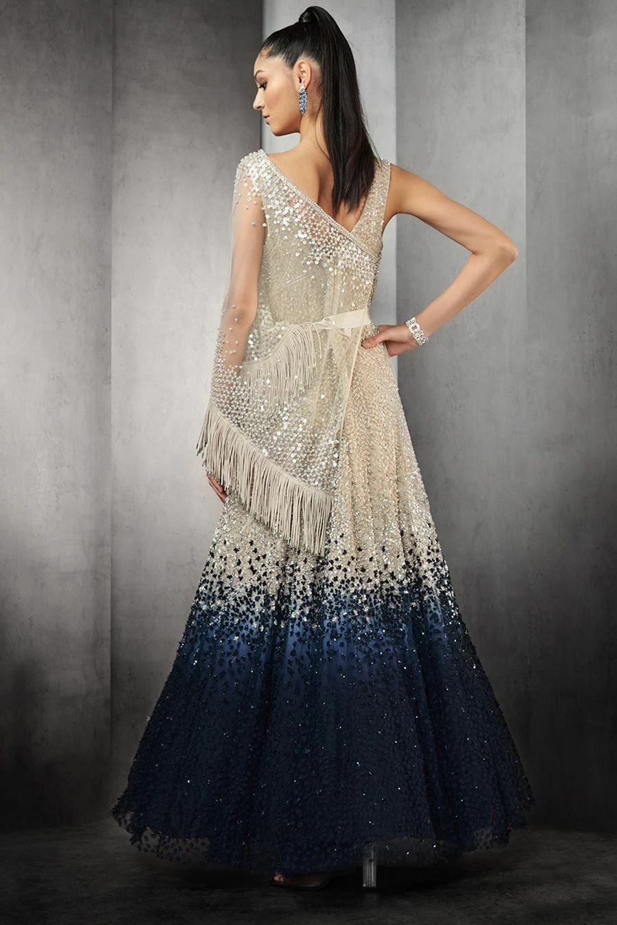 Rohit Gandhi + Rahul Khanna Mist To Galaxy Blue Embellished Gown & A Cape 3 Rohit Gandhi + Rahul Khanna Mist To Galaxy Blue Embellished Gown & A Cape - Image 3