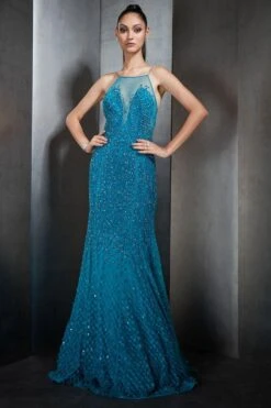 Rohit Gandhi + Rahul Khanna Galaxy Blue Fish Cut Embellished Gown