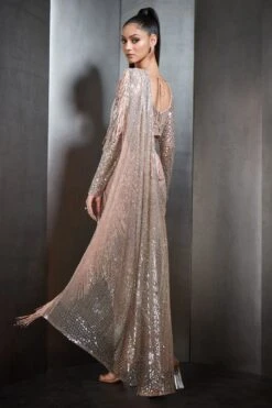 Rohit Gandhi + Rahul Khanna Rose Pink Fringed & Draped Sari -Echo Clothing Store 0911rg53 4