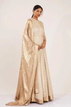 Nakul Sen Ivory Anarkali Set With Sequin Work