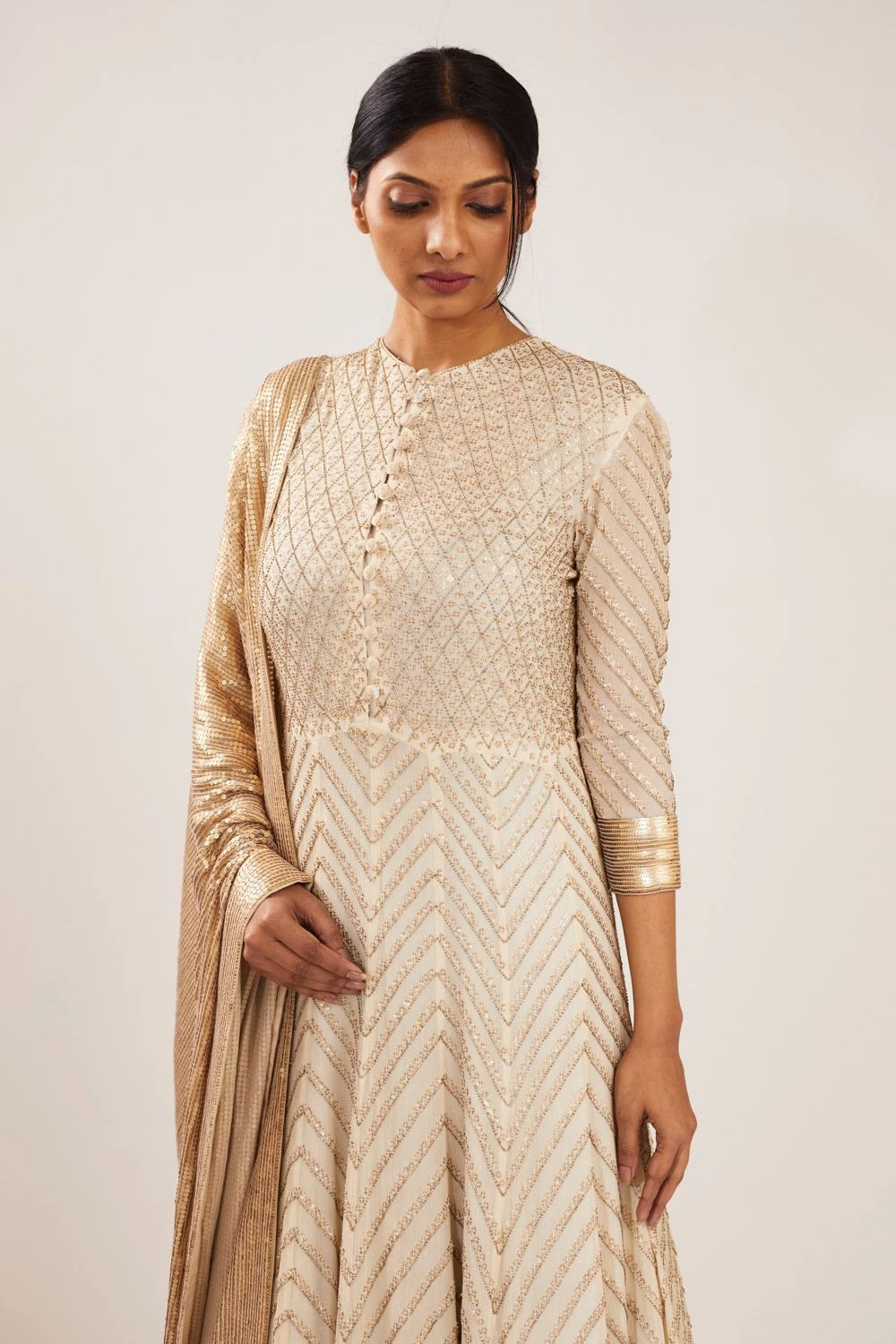 Nakul Sen Ivory Anarkali Set With Sequin Work 3 Nakul Sen Ivory Anarkali Set With Sequin Work - Image 3