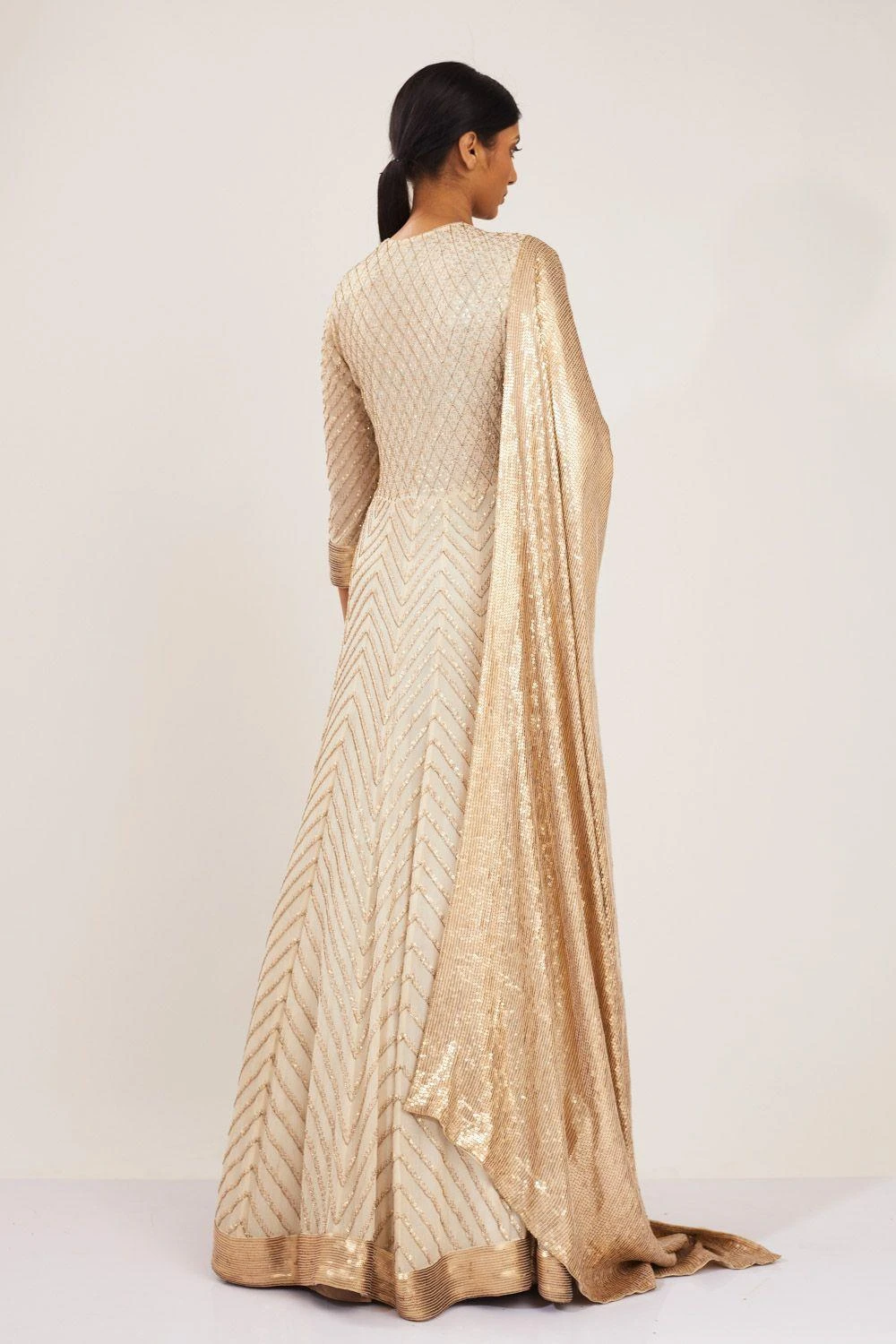 Nakul Sen Ivory Anarkali Set With Sequin Work 6 Nakul Sen Ivory Anarkali Set With Sequin Work - Image 6