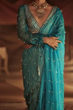 Itrh Striped Sari With Crystal Embellished Blouse -Echo Clothing Store 1017 3