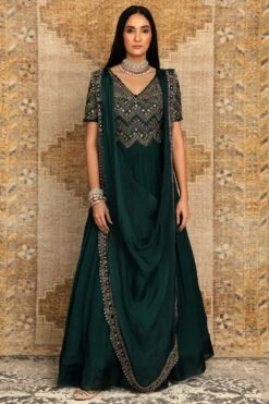 Ridhima Bhasin Verdant Green Embroidered Anarkali & Dupatta