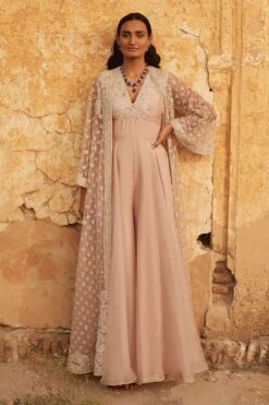 Ridhi Mehra Champagne Embroidered Jacket & Jumpsuit Set