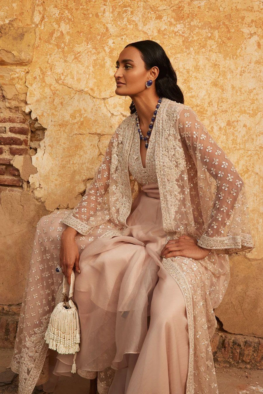 Ridhi Mehra Champagne Embroidered Jacket & Jumpsuit Set 3 Ridhi Mehra Champagne Embroidered Jacket & Jumpsuit Set - Image 3