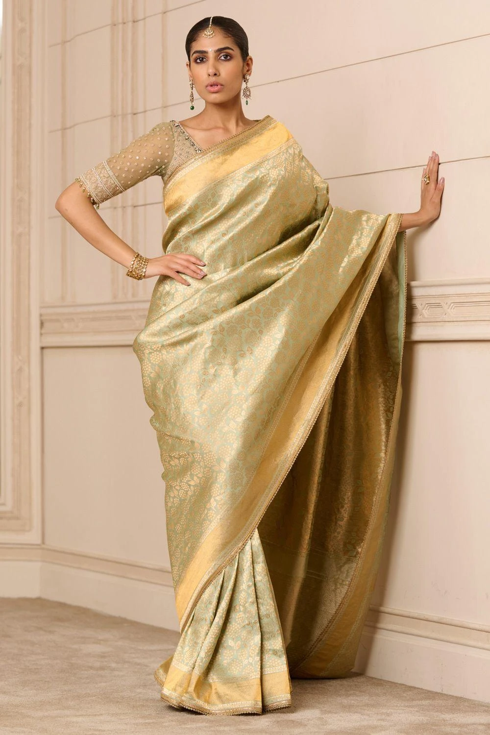 Tarun Tahiliani Jade Handwoven Brocade Sari 1 Tarun Tahiliani Jade Handwoven Brocade Sari