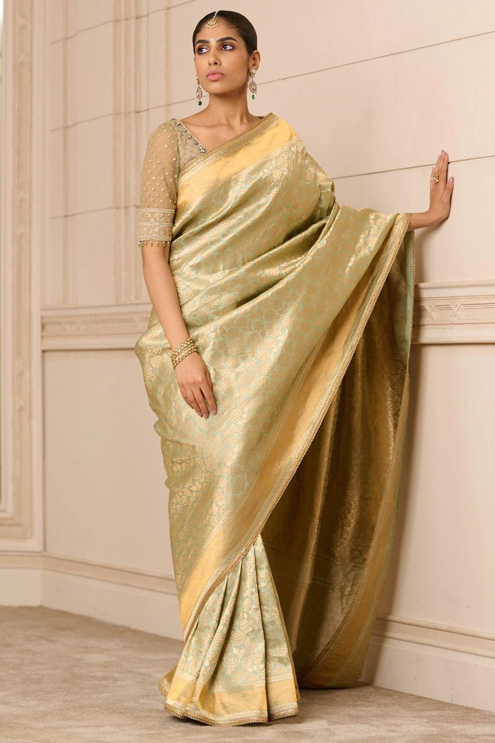 Tarun Tahiliani Jade Handwoven Brocade Sari 2 Tarun Tahiliani Jade Handwoven Brocade Sari - Image 2