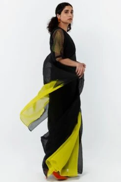 Medium Polka Organza Sari In Black & Lime -Echo Clothing Store 105sm10 3
