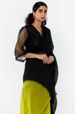 Medium Polka Organza Sari In Black & Lime -Echo Clothing Store 105sm10 4