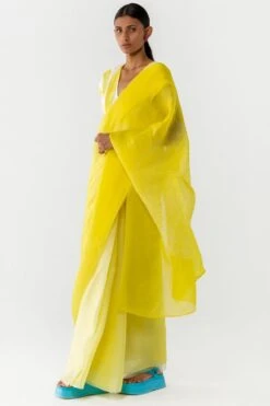 Medium Orbit Organza Sari In Yellow