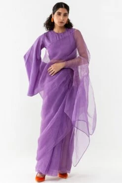 Medium Handsfree Silk Organza Sari In Lavender