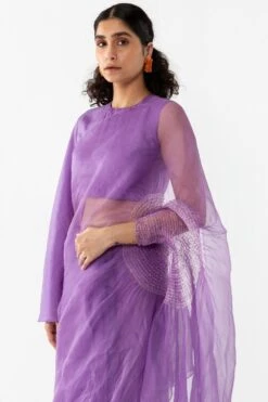Medium Handsfree Silk Organza Sari In Lavender -Echo Clothing Store 105sm8 3