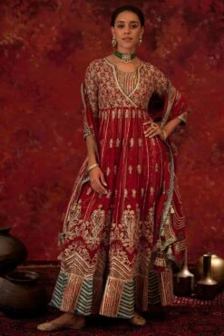 Simar Dugal Red Embroidered Anarkali Set