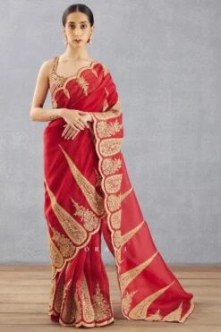 Torani Geetika Bright Red Embellished Sari