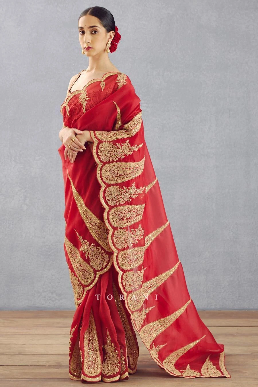 Torani Geetika Bright Red Embellished Sari 2 Torani Geetika Bright Red Embellished Sari - Image 2