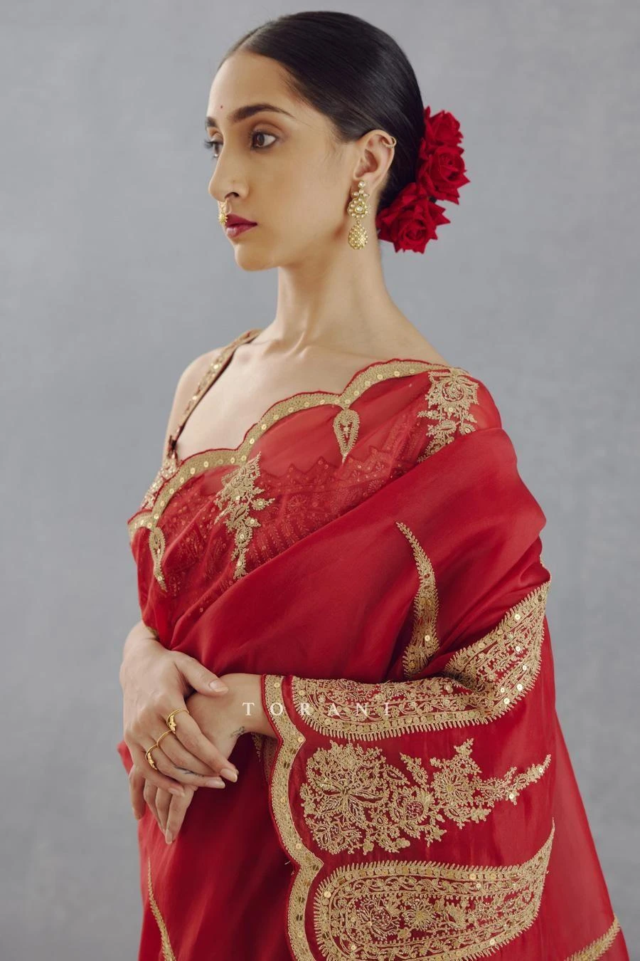 Torani Geetika Bright Red Embellished Sari 4 Torani Geetika Bright Red Embellished Sari - Image 4