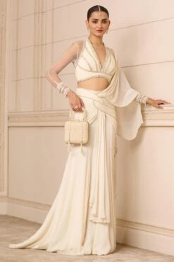Tarun Tahiliani Ivory Draped Concert Sari