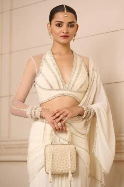 Tarun Tahiliani Ivory Draped Concert Sari 6 Tarun Tahiliani Ivory Draped Concert Sari -Echo Clothing Store 111023tt02 3