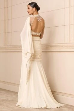 Tarun Tahiliani Ivory Draped Concert Sari 7 Tarun Tahiliani Ivory Draped Concert Sari -Echo Clothing Store 111023tt02 4