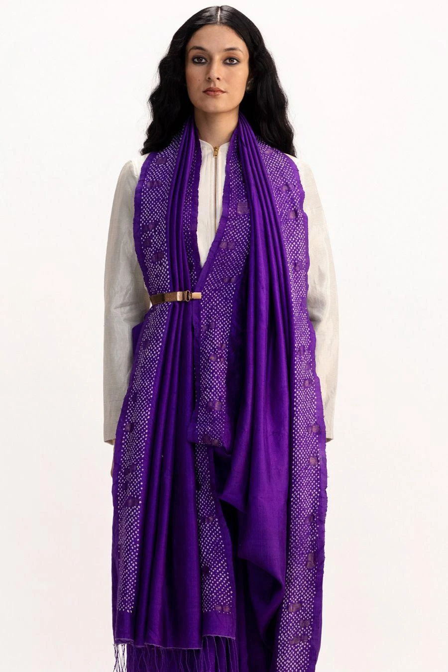 Medium Purple Jamdani & Bandhani Sari 2 Medium Purple Jamdani & Bandhani Sari - Image 2