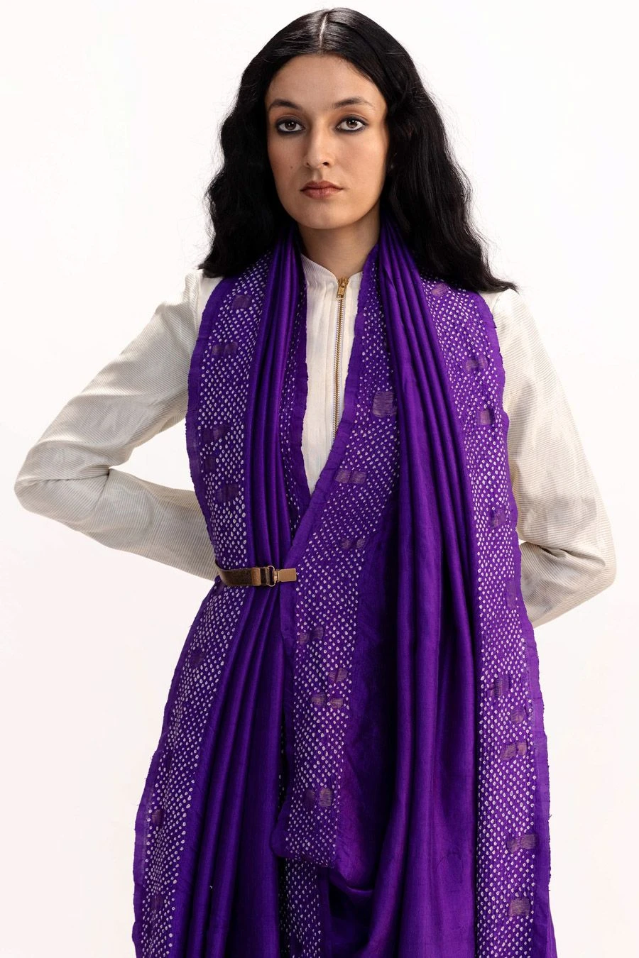 Medium Purple Jamdani & Bandhani Sari 3 Medium Purple Jamdani & Bandhani Sari - Image 3
