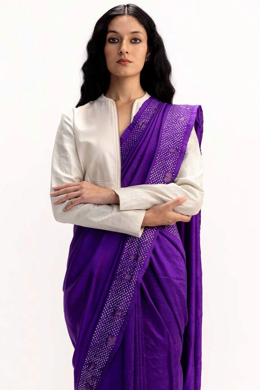 Medium Purple Jamdani & Bandhani Sari 4 Medium Purple Jamdani & Bandhani Sari - Image 4