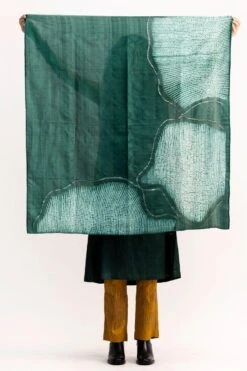Medium Bottle Green Jamdani & Shibori Scarf -Echo Clothing Store 1110smr42 4