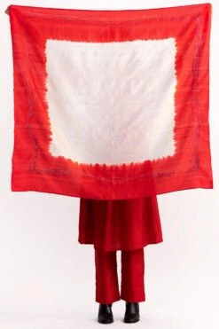 Medium Red & Ivory Jamdani & Shibori Scarf