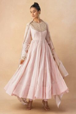 Anamika Khanna Baby Pink Embelished Anarkali Set